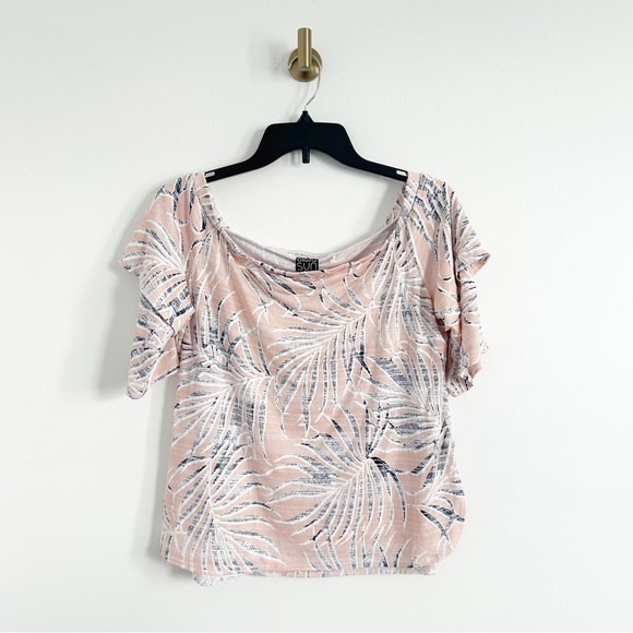 Clara Sun Woo | Tops | Clara Sun Woo Pink Palm Print Off The Shoulder ...